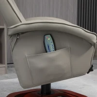 HOMCOM Massage Recliner Chair with Ottoman, Electric Faux Leather Recliner with 10 Vibration Points, Swivel Reclining Chair with Remote Control, Wood Base and Side Pocket, Grey(m-9)