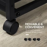 HOMCOM C Shaped End Table with Storage Shelves, Mobile Side Table with Wheels for Sofa Couch, Bed, Metal Frame, Black(m-6)