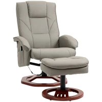 HOMCOM Massage Recliner Chair with Ottoman, Electric Faux Leather Recliner with 10 Vibration Points, Swivel Reclining Chair with Remote Control, Wood Base and Side Pocket, Grey(m-1)