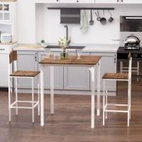 HOMCOM 3 Piece Industrial Counter Height Dining Table Set, Bar Table & Chairs with Steel Legs & Footrests, White(m-8)