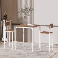 HOMCOM 3 Piece Industrial Counter Height Dining Table Set, Bar Table & Chairs with Steel Legs & Footrests, White(m-9)