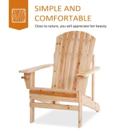 Outsunny Oversized Adirondack Chair, Outdoor Fire Pit and Porch Seating, Classic Log Lounge w/ Built-in Cupholder, Natural Wood(m-4)