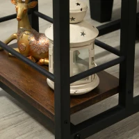 HOMCOM C Shaped End Table with Storage Shelves, Mobile Side Table with Wheels for Sofa Couch, Bed, Metal Frame, Rustic Brown(m-9)