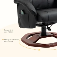 HOMCOM Massage Recliner Chair with Ottoman, Electric Faux Leather Recliner with 10 Vibration Points, Swivel Reclining Chair with Remote Control, Wood Base and Side Pocket, Black(m-6)