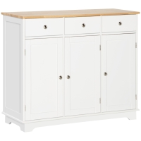 HOMCOM Modern Sideboard with Rubberwood Top, Buffet Cabinet with Storage Cabinets, Drawers and Adjustable Shelves, White
