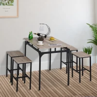 HOMCOM 5 Piece Modern Dining Table and 4 Stools Industrial Dining Set with Footrest & Metal Legs, For Kitchen, Natural(m-7)