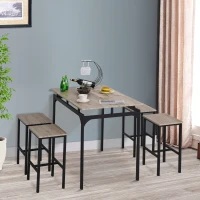 HOMCOM 5 Piece Modern Dining Table and 4 Stools Industrial Dining Set with Footrest & Metal Legs, For Kitchen, Natural(m-8)