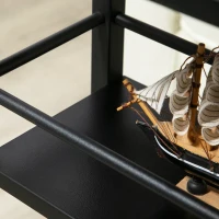 HOMCOM C Shaped End Table with Storage Shelves, Mobile Side Table with Wheels for Sofa Couch, Bed, Metal Frame, Black(m-8)