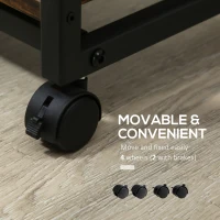 HOMCOM C Shaped End Table with Storage Shelves, Mobile Side Table with Wheels for Sofa Couch, Bed, Metal Frame, Rustic Brown(m-6)