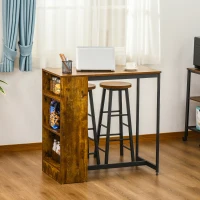 HOMCOM 3 Piece Industrial Dining Table Set, Counter Height Bar Table & Stools Set  with Storage Shelf, Rustic Brown/Black(m-9)