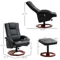 HOMCOM Massage Recliner Chair with Ottoman, Electric Faux Leather Recliner with 10 Vibration Points, Swivel Reclining Chair with Remote Control, Wood Base and Side Pocket, Black(m-3)