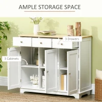HOMCOM Modern Sideboard with Rubberwood Top, Buffet Cabinet with Storage Cabinets, Drawers and Adjustable Shelves, White(m-4)
