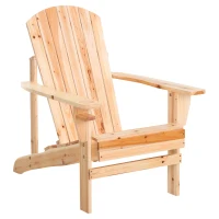 Outsunny Oversized Adirondack Chair, Outdoor Fire Pit and Porch Seating, Classic Log Lounge w/ Built-in Cupholder, Natural Wood(m-1)