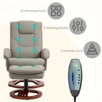 HOMCOM Massage Recliner Chair with Ottoman, Electric Faux Leather Recliner with 10 Vibration Points, Swivel Reclining Chair with Remote Control, Wood Base and Side Pocket, Grey(m-4)