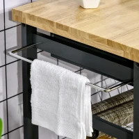 HOMCOM 3-Tier Kitchen Cart, Utility Cart with Solid Wood Top, Steel Basket, Rolling Kitchen Island with Drawer, Microwave Stand, Gray(m-11)