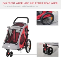 Aosom Dog Bike Trailer 2-In-1 Pet Stroller Cart Bicycle Wagon Cargo Carrier Attachment for Travel with 360 Swivel Wheel Reflectors Parking Brake Straps Cup Holder Red(m-8)