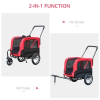 Aosom Dog Bike Trailer 2-In-1 Pet Stroller Cart Bicycle Wagon Cargo Carrier Attachment for Travel with 360 Swivel Wheel, Hitch, Suspension, Safety Flag, Red(m-6)