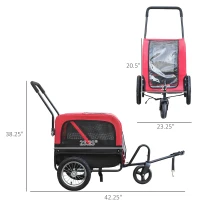 Aosom Dog Bike Trailer 2-In-1 Pet Stroller Cart Bicycle Wagon Cargo Carrier Attachment for Travel with 360 Swivel Wheel, Hitch, Suspension, Safety Flag, Red(m-3)