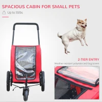 Aosom Dog Bike Trailer 2-In-1 Pet Stroller Cart Bicycle Wagon Cargo Carrier Attachment for Travel with 360 Swivel Wheel, Hitch, Suspension, Safety Flag, Red(m-7)