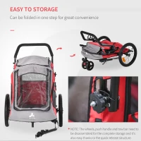 Aosom Dog Bike Trailer 2-In-1 Pet Stroller Cart Bicycle Wagon Cargo Carrier Attachment for Travel with 360 Swivel Wheel Reflectors Parking Brake Straps Cup Holder Red(m-7)