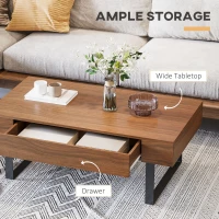 HOMCOM Mid-century Modern Coffee Table with Storage Drawer, Metal Sled Designed Legs and Wood Grain Surface for Living Room, Walnut(m-5)
