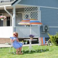 Outsunny Kids Folding Table and Chairs Set Color for Outdoor Garden Patio Backyard with Removable & Height Adjustable Sun Umbrella, Multi(m-8)