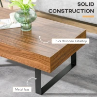 HOMCOM Mid-century Modern Coffee Table with Storage Drawer, Metal Sled Designed Legs and Wood Grain Surface for Living Room, Walnut(m-4)