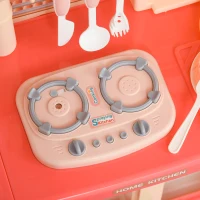 Qaba Kids Kitchen Play Set Role Play Cooking Toy, Educational Pretend Playset Game, w/ Water Circulation Spray Music Sound Light, 360° Rotation Faucet for 3-6 Years Old Beige, Pink(m-14)