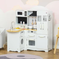 Qaba Large Play Kitchen with Full Set of Appliances for a Modern Day Pretend Kitchen, Tons of Storage, Corner Play Kitchen Set with Sound Effect, Educational Pretend Role Playset Game(m-9)