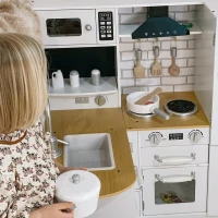 Qaba Large Play Kitchen with Full Set of Appliances for a Modern Day Pretend Kitchen, Tons of Storage, Corner Play Kitchen Set with Sound Effect, Educational Pretend Role Playset Game(m-15)