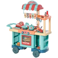 Qaba Kids Kitchen Food Stand with Play Food, Cashier Register, Accessories Ages 3-6(m-10)
