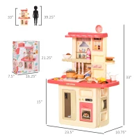 Qaba Kids Kitchen Play Set Role Play Cooking Toy, Educational Pretend Playset Game, w/ Water Circulation Spray Music Sound Light, 360° Rotation Faucet for 3-6 Years Old Beige, Pink(m-3)