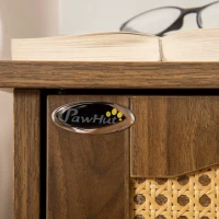 PawHut 3-in-1 Cat Litter Box Furniture Hidden, Cat Cabinet Bed, End Table with Rattan, Kitty Bed with Plush Foam Cushion, Modern Cat Bedding House with End Table Use, Walnut(m-9)