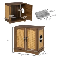 PawHut 3-in-1 Cat Litter Box Furniture Hidden, Cat Cabinet Bed, End Table with Rattan, Kitty Bed with Plush Foam Cushion, Modern Cat Bedding House with End Table Use, Walnut(m-3)