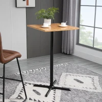 HOMCOM 23.5" Industrial Modern Pub Bar Table, 40.5 Inch Height Adjustable Cocktail table Square Dining Table for Kitchen or Dining Room, Natural Wood(m-8)