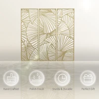 HOMCOM Metal Wall Art Abstract Line Ginkgo Leaves Set of 3 Hanging Wall Sculpture Home Decor for Living Room Bedroom Kitchen 12"x36"x3, Gold(m-5)