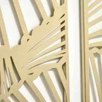 HOMCOM Metal Wall Art Abstract Line Ginkgo Leaves Set of 3 Hanging Wall Sculpture Home Decor for Living Room Bedroom Kitchen 12"x36"x3, Gold(m-8)