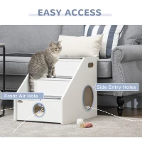 PawHut Pet Stairs for Miniature Dogs Hidden House, Cat Steps for Couch High Bed Sofa, Portable Puppy Stairs for Climbing with Handles, Non-Slip Carpet, Side Holes for Entry, White(m-5)