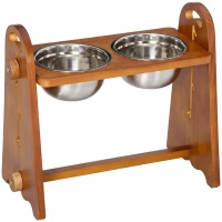 PawHut Elevated Dog Bowls Adjustable Pet Feeder Raised Dog Bowl with 2 Removable Stainless Steel Bowls for S, M, L, XL  Dogs, Brown(m-2)