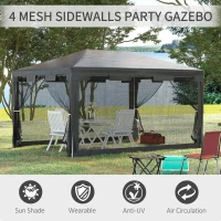 Outsunny 10x13ft Gazebo Party Tent Outdoor Canopy Garden Sun Shade w/Mesh Sidewalls, Dark Grey(m-5)