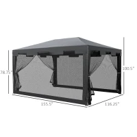 Outsunny 10x13ft Gazebo Party Tent Outdoor Canopy Garden Sun Shade w/Mesh Sidewalls, Dark Grey(m-3)
