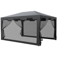 Outsunny 10x13ft Gazebo Party Tent Outdoor Canopy Garden Sun Shade w/Mesh Sidewalls, Dark Grey(m-2)