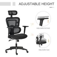 Vinsetto 300 lbs Mesh Office Chair, Ergonomic High Back Swivel Desk Chair with Adjustable Height, Armrest, Lumbar Support and Headrest, Black(m-4)
