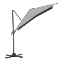 Outsunny 8' x 8' Square Patio Hanging Offset Umbrella Aluminum Outdoor Cantilever Crank Market Parasol Garden Sun Canopy Shelter 360° Rotation w/ Cross Base Grey(m-15)