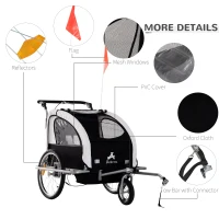 Aosom 2-in-1 Double Child Baby Bike Trailer and Stroller - Black & White(m-4)