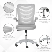 Vinsetto Mesh Office Chair Mid Back Task Desk Chair with Lumbar Back Support, Flip-Up Arm, Adjustable Height, Grey(m-9)
