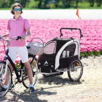 Aosom 2-in-1 Double Child Baby Bike Trailer and Stroller - Black & White(m-1)