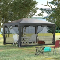 Outsunny 10x13ft Gazebo Party Tent Outdoor Canopy Garden Sun Shade w/Mesh Sidewalls, Dark Grey(m-1)