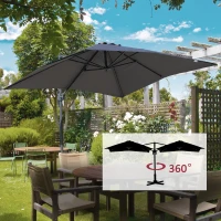Outsunny 8' x 8' Square Patio Hanging Offset Umbrella Aluminum Outdoor Cantilever Crank Market Parasol Garden Sun Canopy Shelter 360° Rotation w/ Cross Base Grey(m-14)