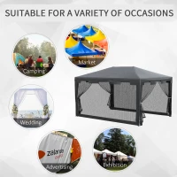 Outsunny 10x13ft Gazebo Party Tent Outdoor Canopy Garden Sun Shade w/Mesh Sidewalls, Dark Grey(m-8)